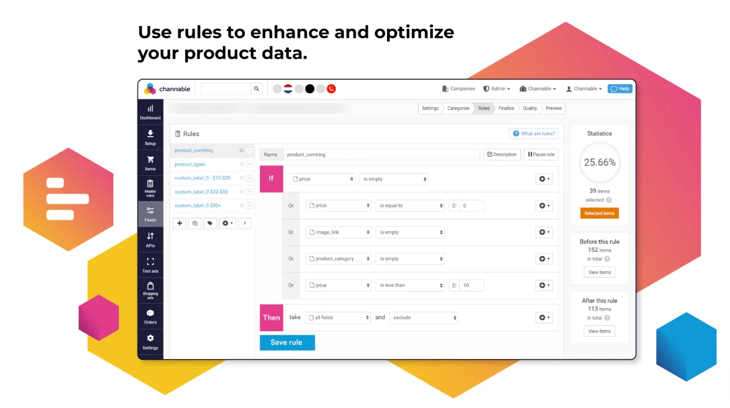 Productfeeds beheren en optimaliseren met regels in Channable